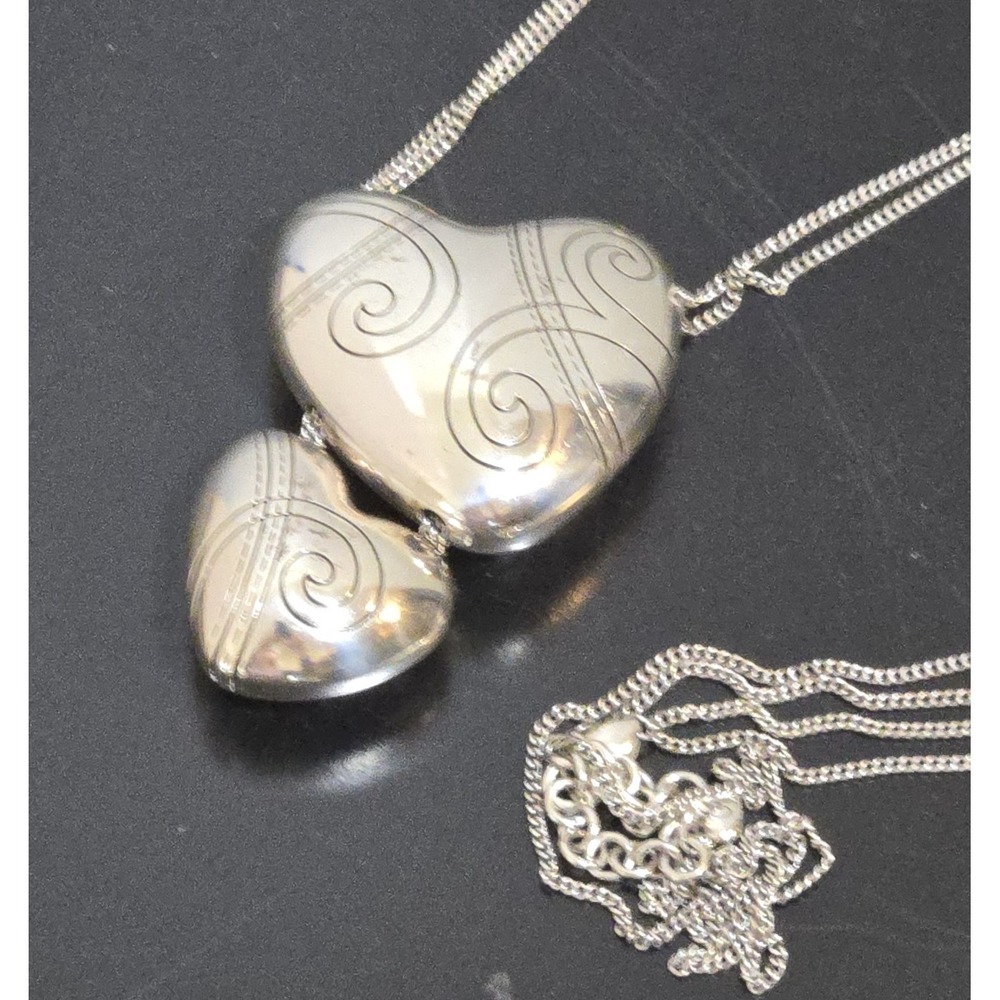 Brighton Atlantis Double Chain Necklace Hollow Puff Hearts‎ Slides 34" Length - Picture 3 of 9